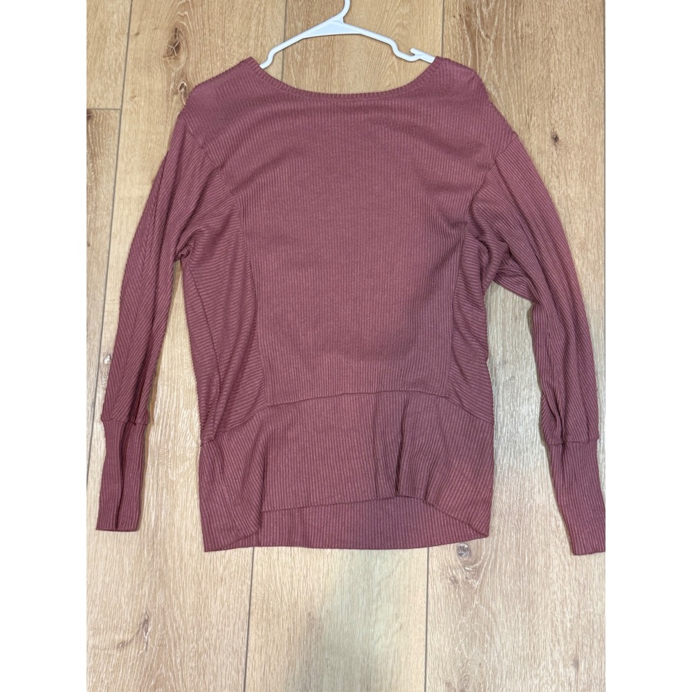 Express Womens Dusty Rose Mauve Ribbed Knit Long Sleeve Top Small